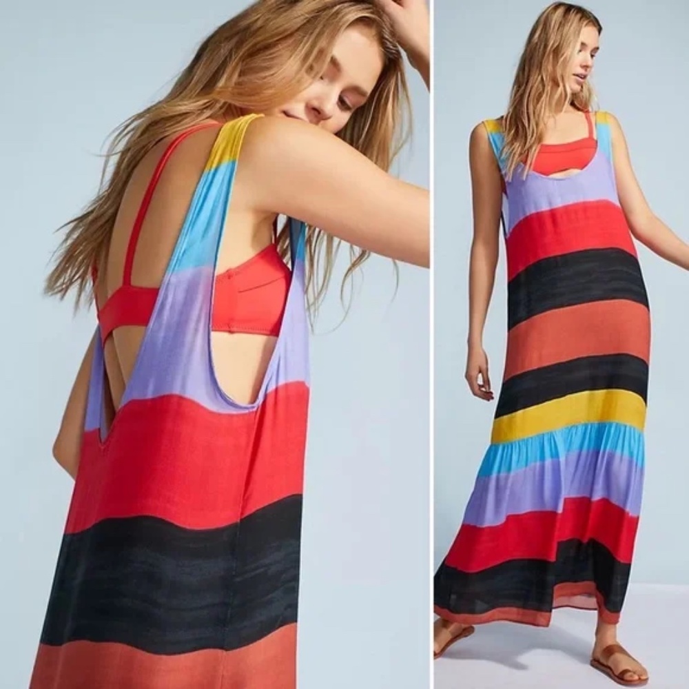 Mara Hoffman Swim Valentina Striped Voile Maxi Dress Size XS beach vacation fest